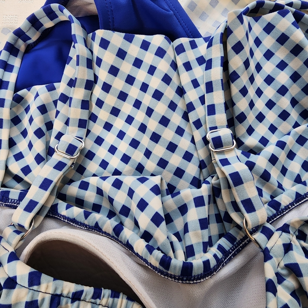Simply Slim swim dress womens off shoulder ruffle blue gingham sz 2x - Picture 10 of 13
